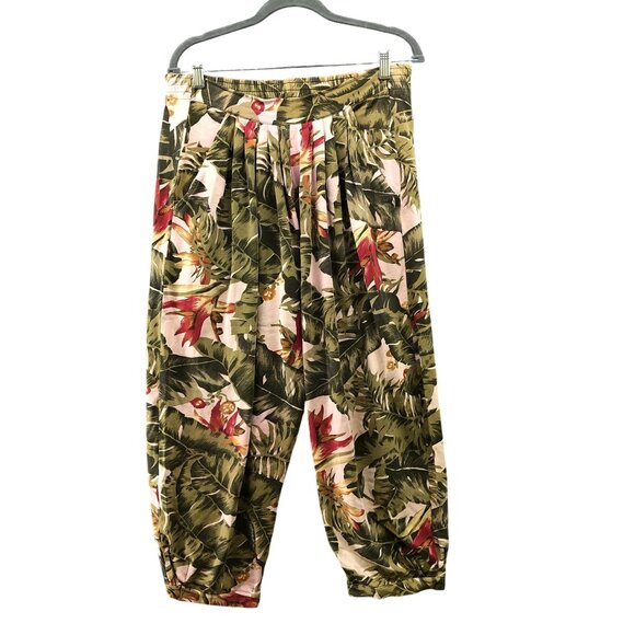 VTG Liz Claiborne Hawaiian Pants Womens M High Waisted Pleated Crop Wide Leg - Picture 1 of 10
